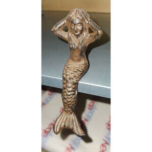 Mermaid-Shaped Cast Iron Shelf Sitter with Rustic Bronze Finish 2 3/8" H